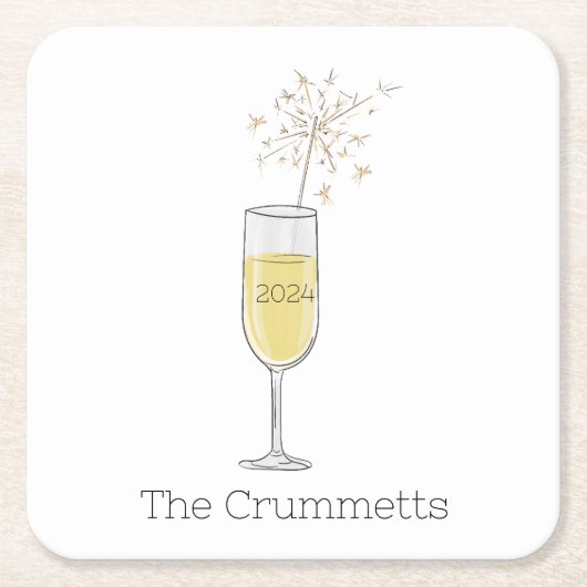 ハッピーニューイヤーパーティーホリデーシャンパーニュカスタムー スクエアペーパーコースター (正面)