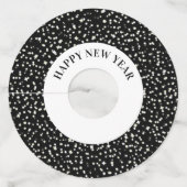 ハッピーニューイヤーパーティー紙吹雪スター白黒 ワイングラスタグ (正面)