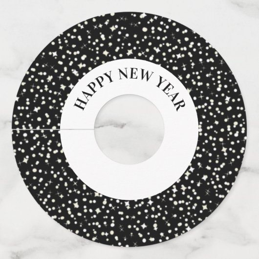 ハッピーニューイヤーパーティー紙吹雪スター白黒 ワイングラスタグ (正面)