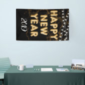 ハッピーニューイヤーパーティー金ゴールドブラックバルーンライト 横断幕 (トレードショー)