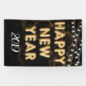 ハッピーニューイヤーパーティー金ゴールドブラックバルーンライト 横断幕 (横)