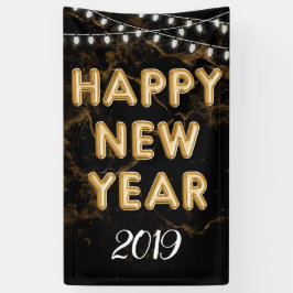 ハッピーニューイヤーパーティー金ゴールドブラックバルーンライト 横断幕