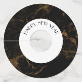 ハッピーニューイヤーパーティー金ゴールドブラックマーブル ワイングラスタグ (正面)