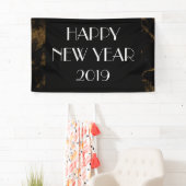 ハッピーニューイヤーパーティー金ゴールドブラックマーブル 横断幕 (インサイチュ)