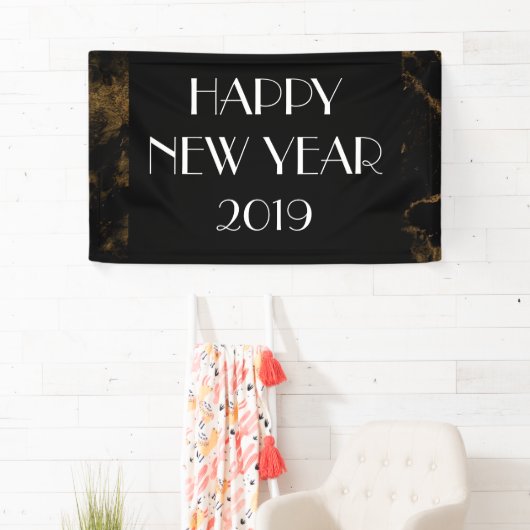 ハッピーニューイヤーパーティー金ゴールドブラックマーブル 横断幕 (インサイチュ)