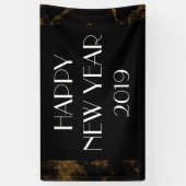 ハッピーニューイヤーパーティー金ゴールドブラックマーブル 横断幕 (縦)