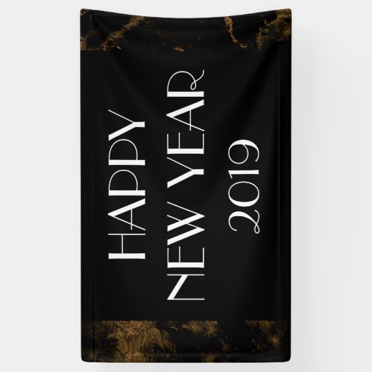 ハッピーニューイヤーパーティー金ゴールドブラックマーブル 横断幕 (縦)