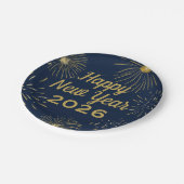 ハッピーニューイヤーパーティー2025花火ネイビーブルー金ゴールド ペーパープレート (アングル)