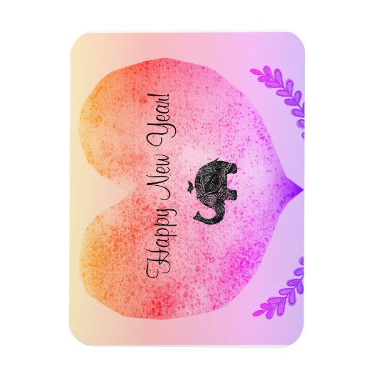 ハッピーニューイヤービッグハート&エレファントドードル マグネット (縦)