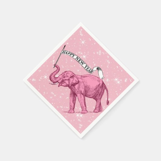 ハッピーニューイヤーピンクエレファントカクテルパーティー スタンダードカクテルナプキン (角)