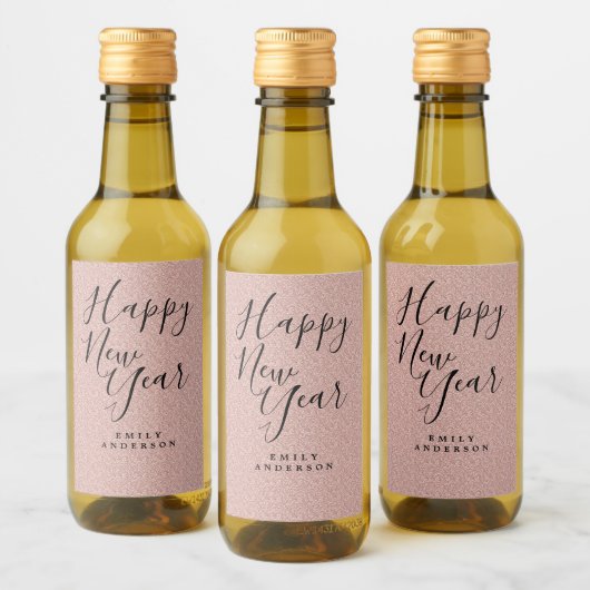 ハッピーニューイヤーピンクグリッターパーソナライズされたパーティー ワインラベル (ボトル)