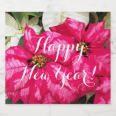 ハッピーニューイヤーピンクポインセティアスフローラ スパークリングワインラベル (シングルラベル)