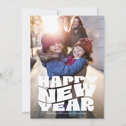 ハッピーニューイヤーファンキーおもしろいレトロ家族写真 シーズンカード (正面)