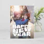 ハッピーニューイヤーファンキーおもしろいレトロ家族写真 シーズンカード (スタンド正面)