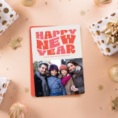 ハッピーニューイヤーファンキーおもしろいレトロ赤写真 シーズンカード