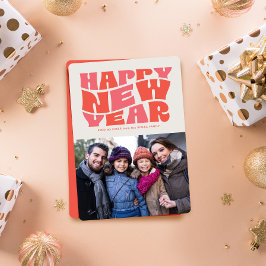 ハッピーニューイヤーファンキーおもしろいレトロ赤写真 シーズンカード