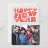 ハッピーニューイヤーファンキーおもしろいレトロ赤写真 シーズンカード (正面)