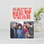ハッピーニューイヤーファンキーおもしろいレトロ赤写真 シーズンカード (スタンド正面)