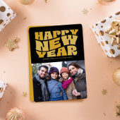 ハッピーニューイヤーファンキーおもしろいレトロ黒金ゴールド写真 シーズンカード