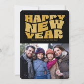ハッピーニューイヤーファンキーおもしろいレトロ黒金ゴールド写真 シーズンカード (正面)
