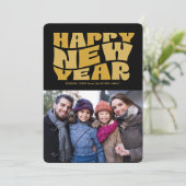 ハッピーニューイヤーファンキーおもしろいレトロ黒金ゴールド写真 シーズンカード (スタンド正面)