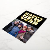 ハッピーニューイヤーファンキーおもしろいレトロ黒金ゴールド写真 箔シーズンカード (回転した状態)