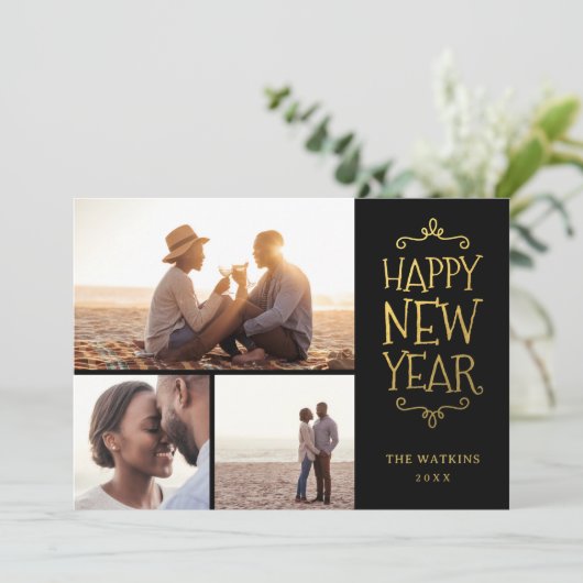 ハッピーニューイヤーフェイクフォイル3フォトコラージュ シーズンカード (スタンド正面)