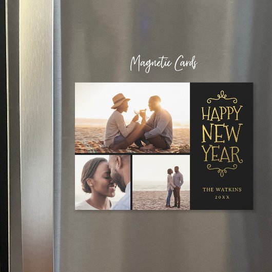ハッピーニューイヤーフェイクフォイル3フォト磁気カード