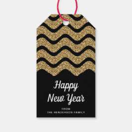 ハッピーニューイヤーフェイク金ゴールドグリッター ギフトタグ