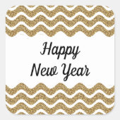 ハッピーニューイヤーフェイク金ゴールドグリッター スクエアシール (正面)