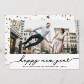 ハッピーニューイヤーフェイク金ゴールドスターと紙吹雪写真 シーズンカード (正面/裏面)