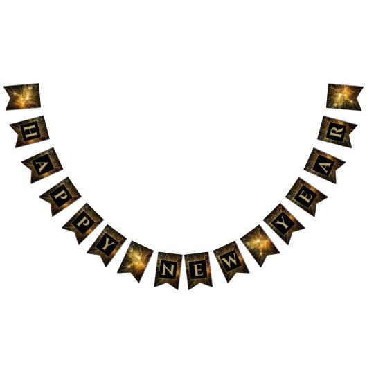ハッピーニューイヤーフェスティバルゴールデン花火 バンティングフラッグ (全)