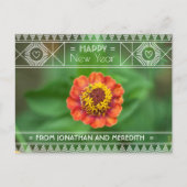 ハッピーニューイヤーフラワーグリーンオレンジフローラアールデコ ポストカード (正面)