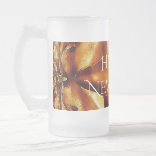 ハッピーニューイヤーブラウン金ゴールド銅エレガント星 フロストグラスビールジョッキ (左)