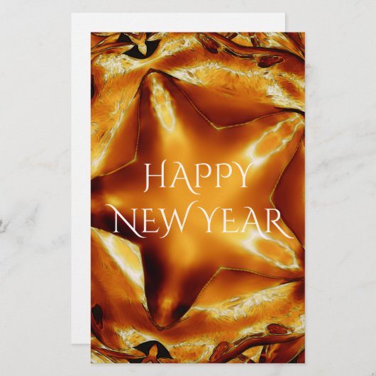 ハッピーニューイヤーブラウン金ゴールド銅エレガント星 便箋 (正面/裏面)