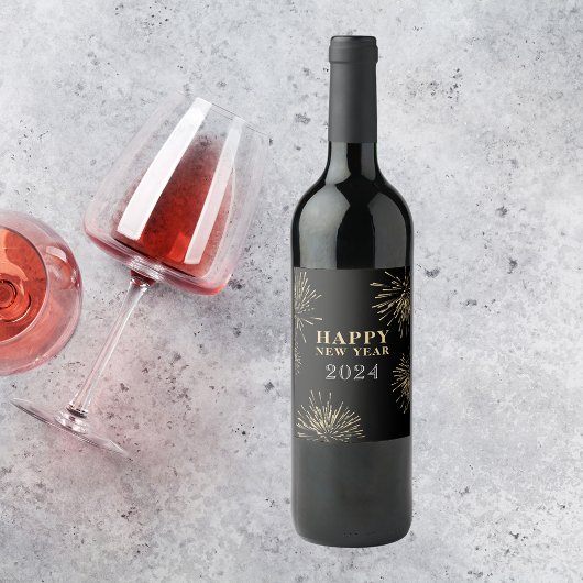 ハッピーニューイヤーブラック金ゴールド ワインラベル
