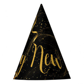 ハッピーニューイヤーブラック金ゴールド(12)パーティーハット パーティーハット