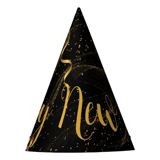ハッピーニューイヤーブラック金ゴールド(12)パーティーハット パーティーハット (正面)