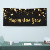 ハッピーニューイヤーブラック&金ゴールドスター 横断幕 (トレードショー)