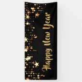 ハッピーニューイヤーブラック&金ゴールドスター 横断幕 (縦)