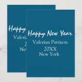 ハッピーニューイヤーブルー名所年ボホーシンプル 招待状 (正面/裏面)