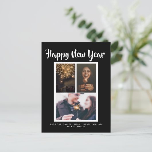 ハッピーニューイヤーホリデパーソナライズされたー ポストカード (スタンド正面)