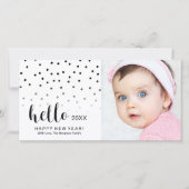 ハッピーニューイヤーホリデーモダンフォトドットハロー シーズンカード (正面)