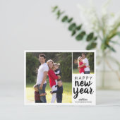 ハッピーニューイヤーホリデー写真シンプルのスクリプモダント シーズンポストカード (スタンド正面)