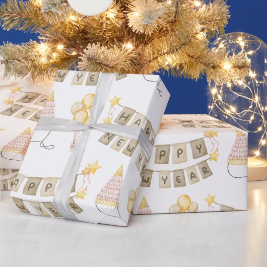 ハッピーニューイヤーホワイトラッピング紙 ラッピングペーパー (クリスマス)