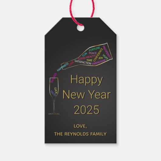 ハッピーニューイヤーボトルグラスカラフルモチベーション ギフトタグ (正面)