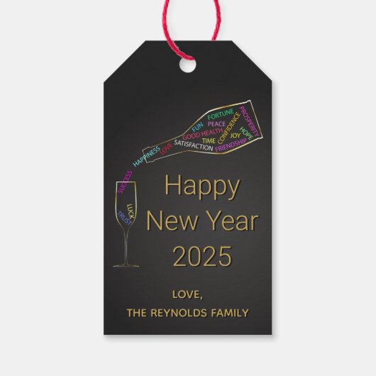 ハッピーニューイヤーボトルグラスカラフルモチベーション ギフトタグ (裏面)