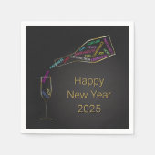 ハッピーニューイヤーボトルグラスカラフルモチベーション スタンダードカクテルナプキン (正面)