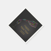 ハッピーニューイヤーボトルグラスカラフルモチベーション スタンダードカクテルナプキン (角)