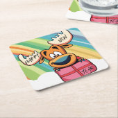ハッピーニューイヤームース – フェスティバルお祝いデザイン スクエアペーパーコースター (アングル)